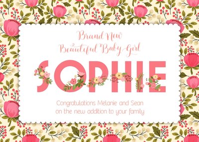 Bundle Of Joy Personalised Floral Background Personalised Card For New Baby Girl