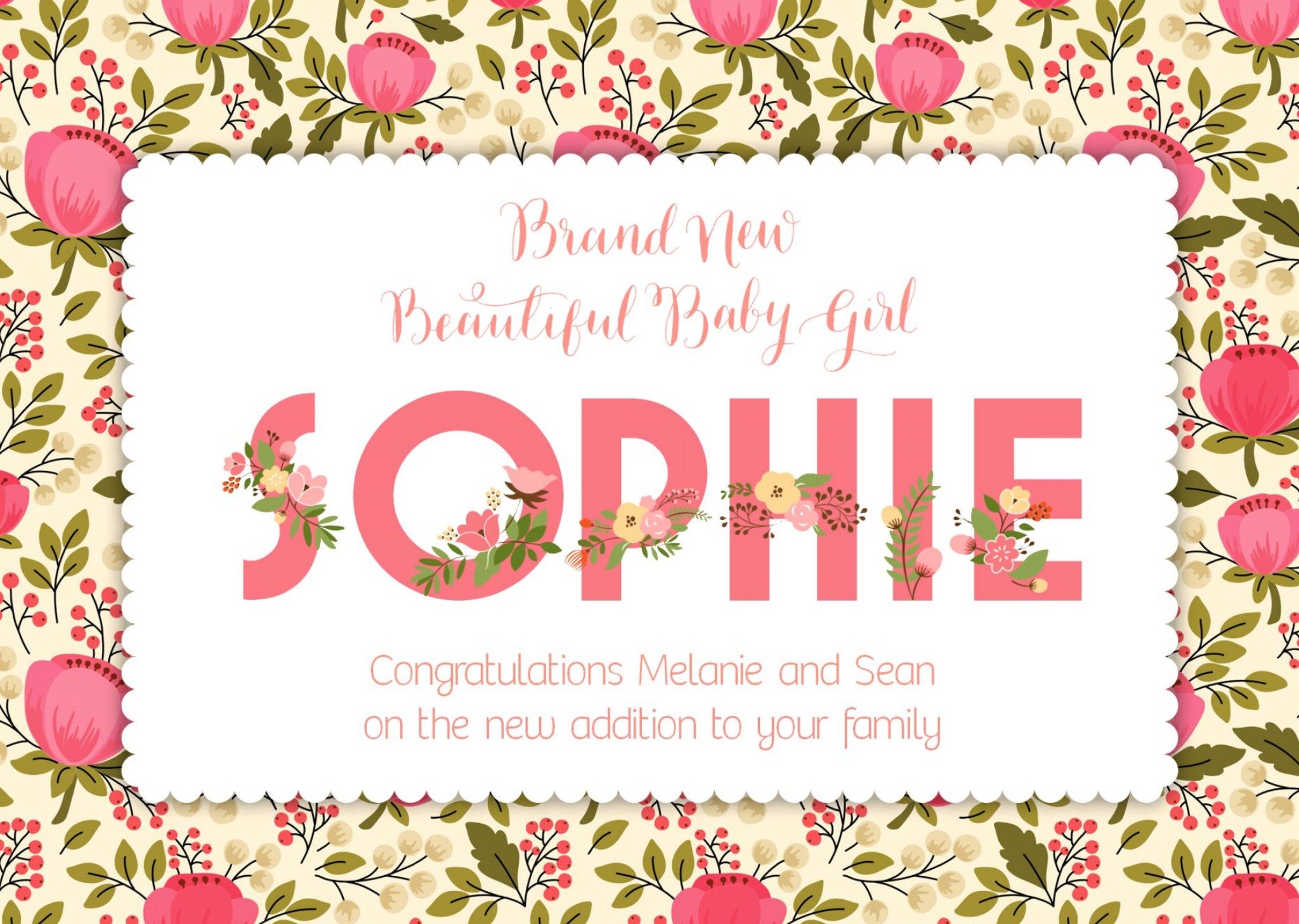 Bundle Of Joy Personalised Floral Background Personalised Card For New Baby Girl