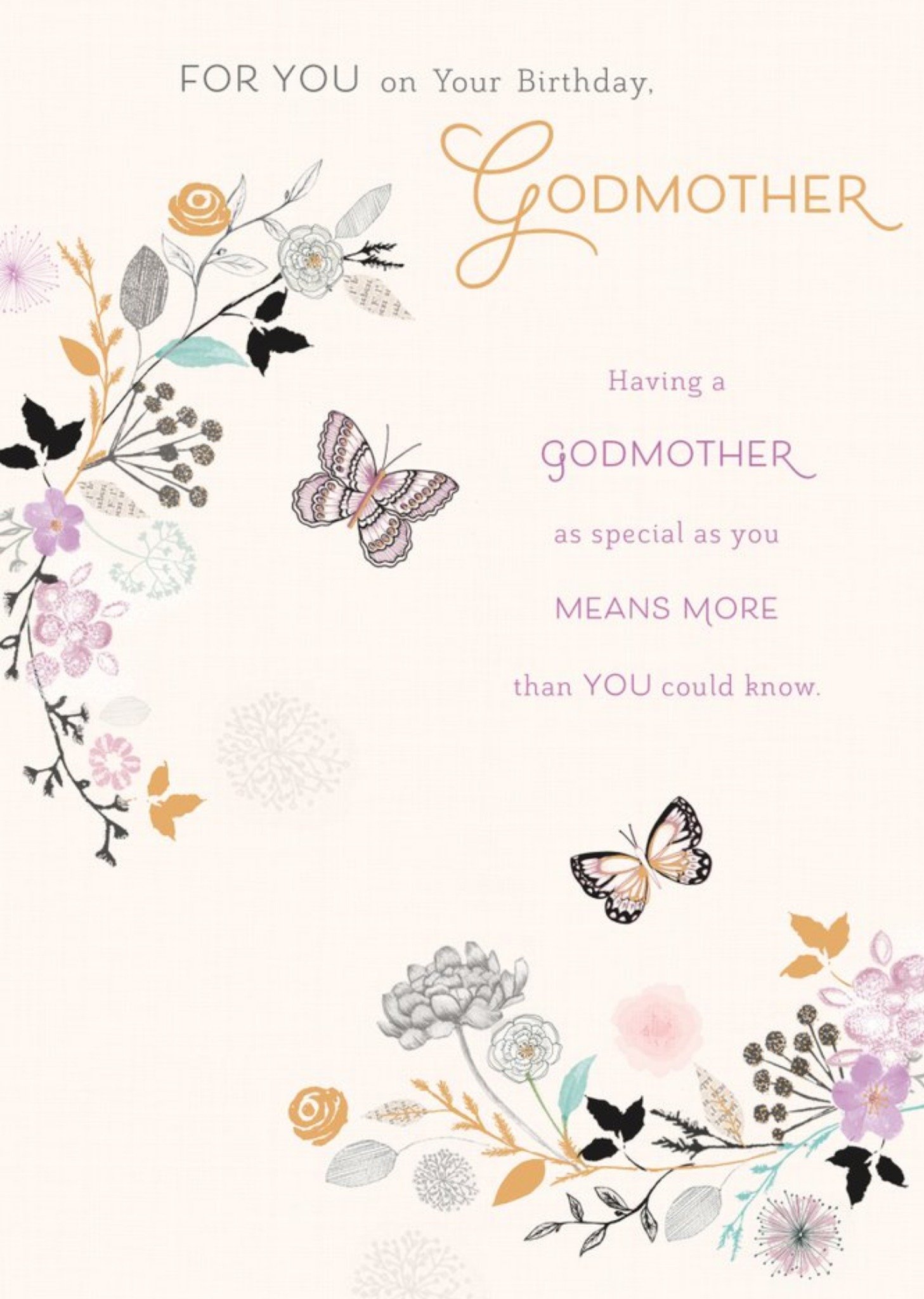 Moonpig Guk Floral Illustrated Godmother Birthday Card, Large