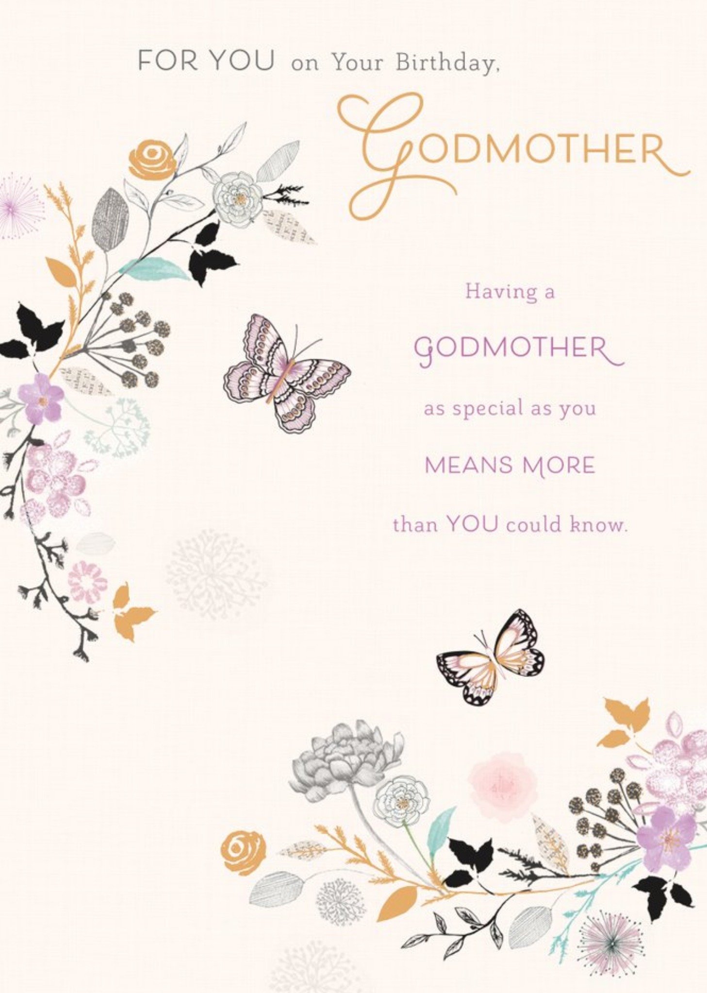 Guk Floral Illustrated Godmother Birthday Card Ecard