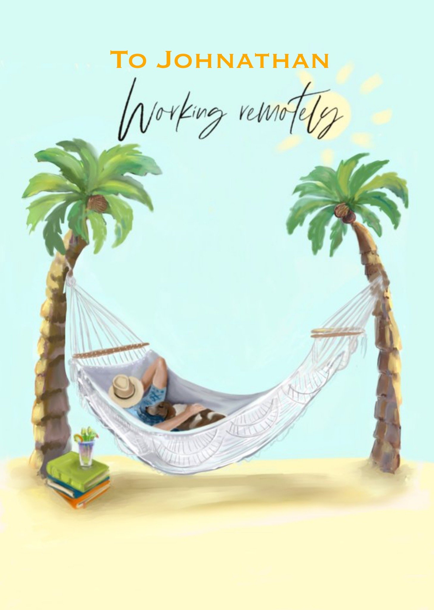 Moonpig Illustration Of A Man Relaxing In A Hammock On A Beach Retirement Card Ecard