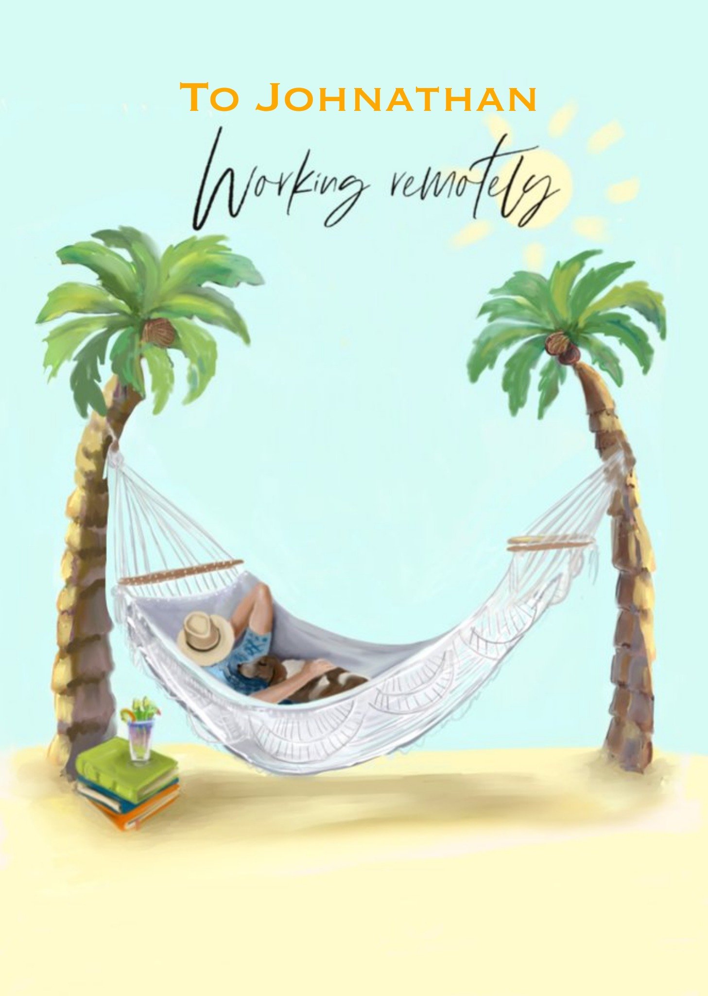 Illustration Of A Man Relaxing In A Hammock On A Beach Retirement Card Ecard