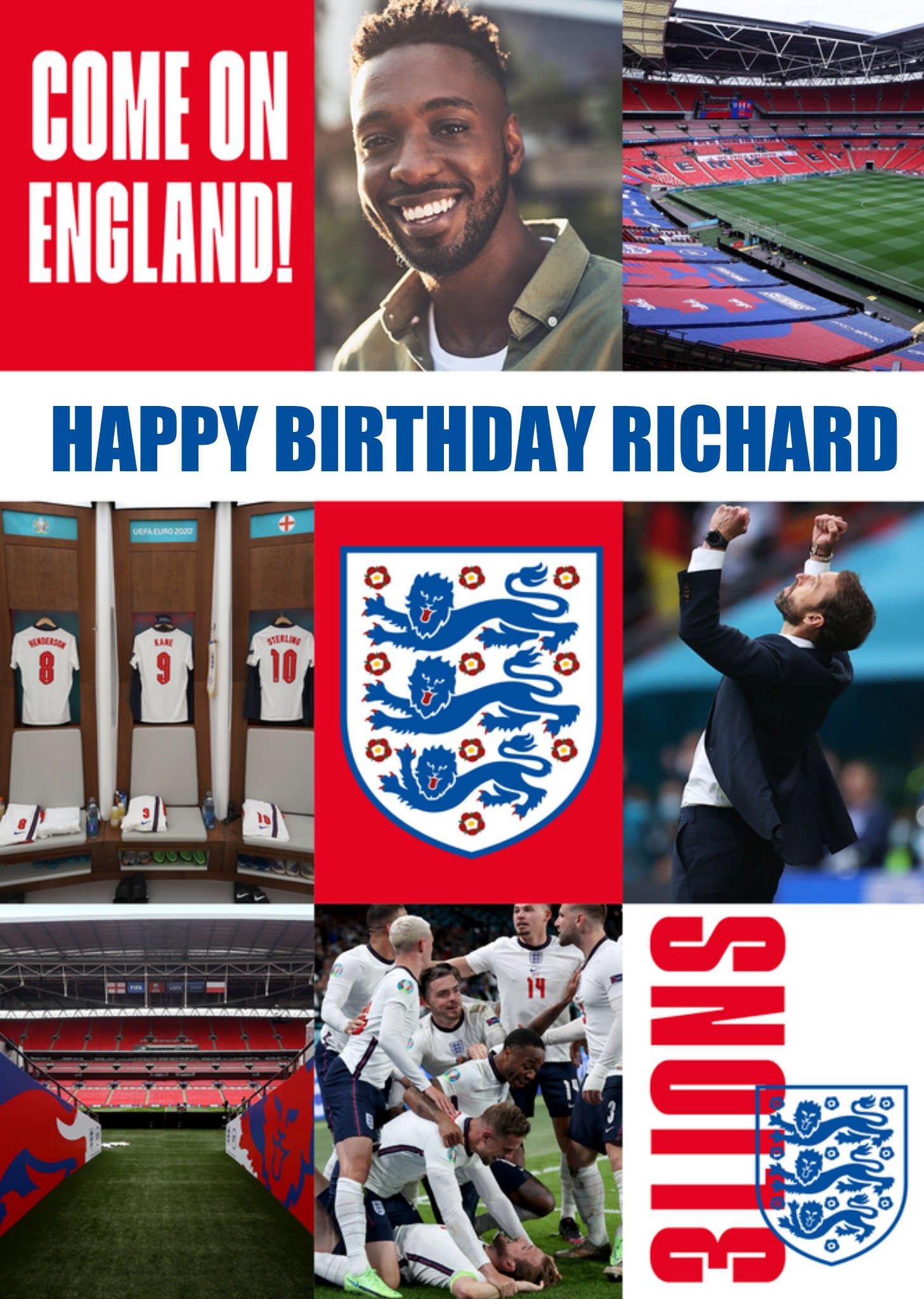 Danilo England Happy Birthday Come On England 3 Lions Photo Upload Card Ecard