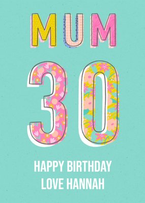 Typographic Bright Pattern Mum 30th Birthday Card