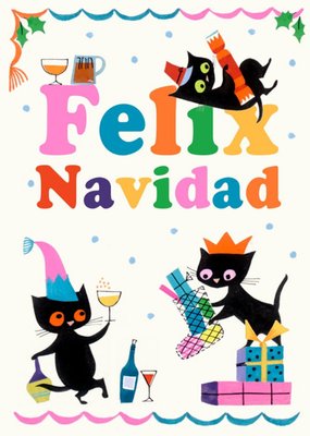 Felix Navidad Cats Pun Merry Christmas Card