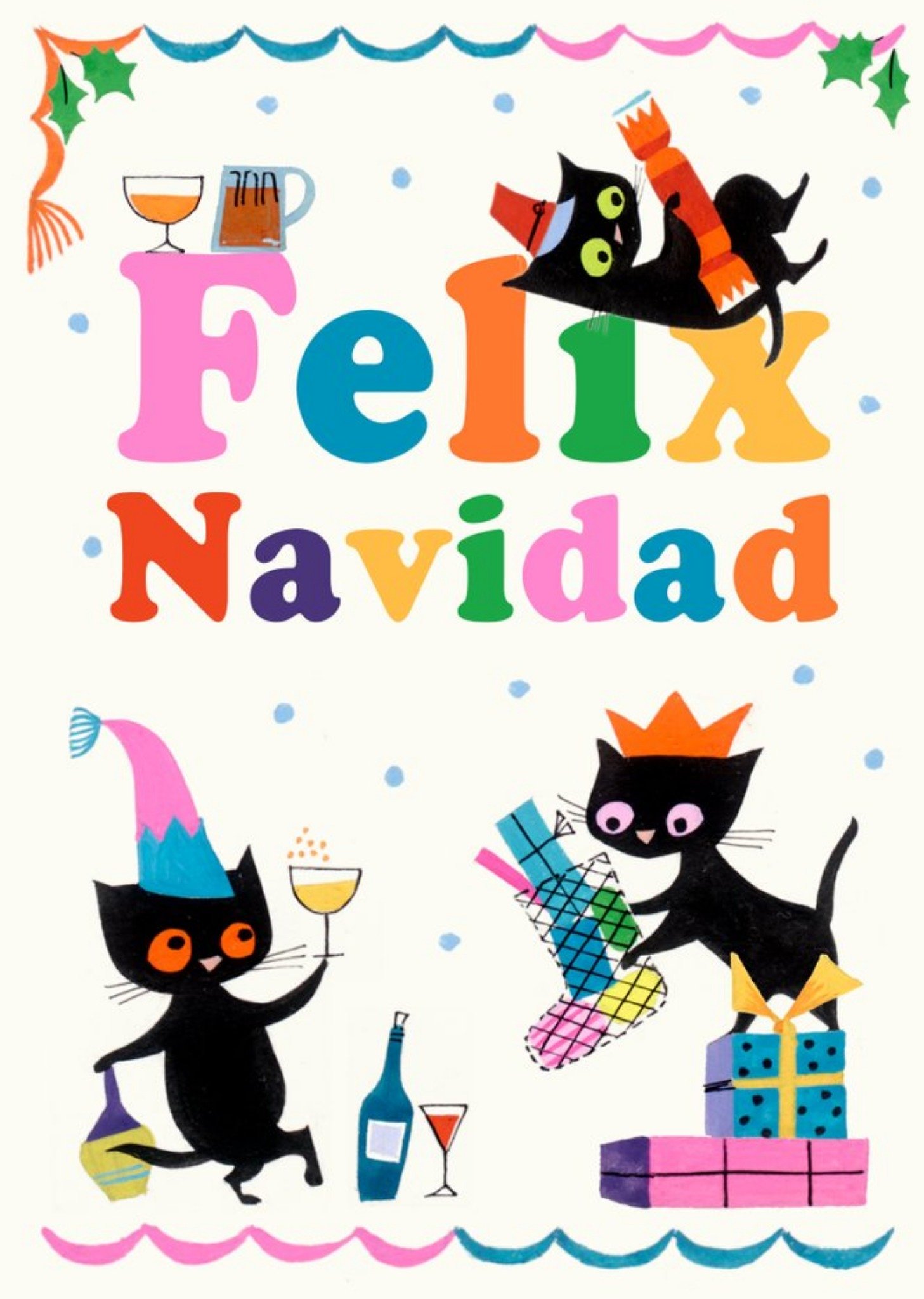 Felix Navidad Cats Pun Merry Christmas Card Ecard