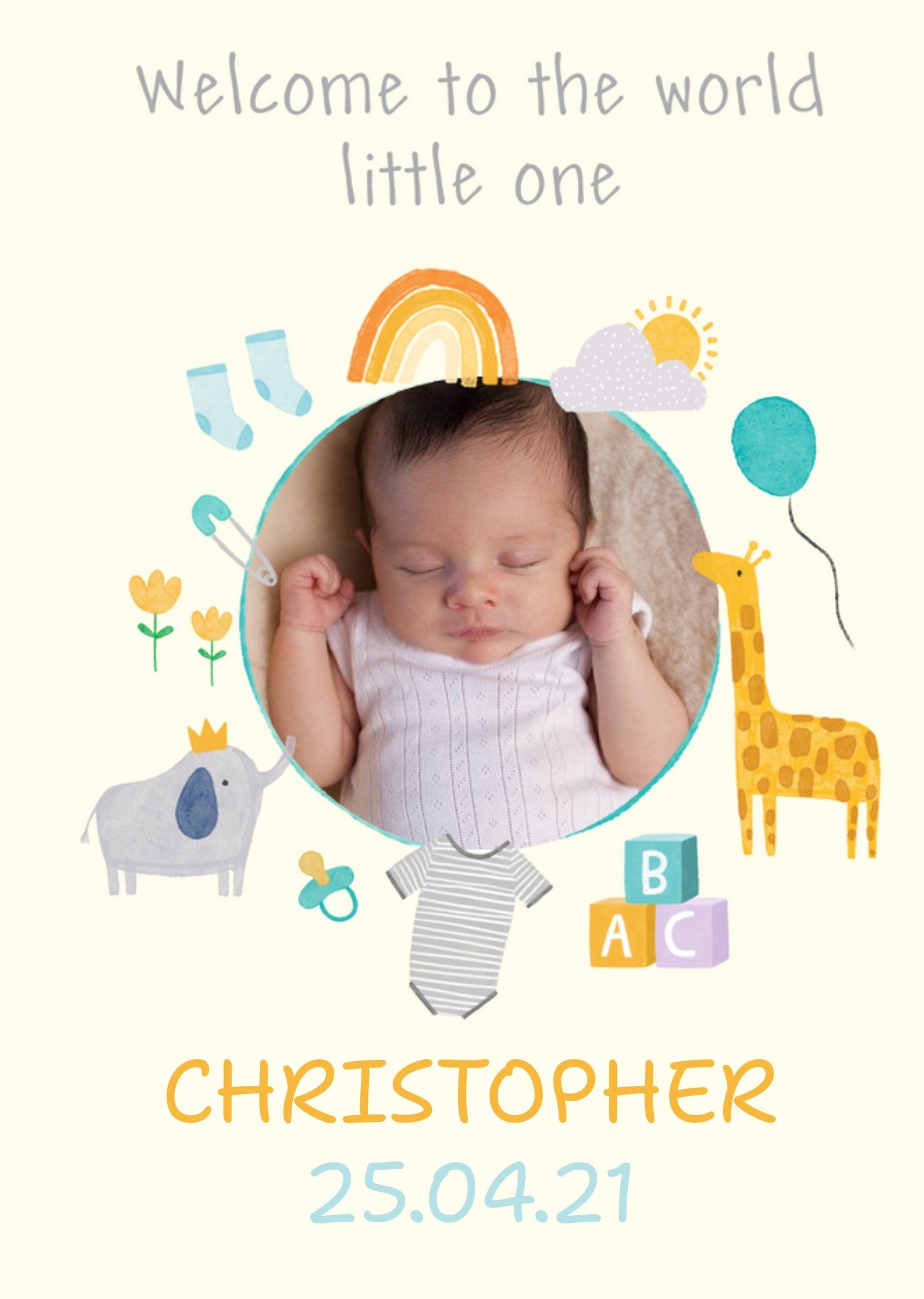 Cute Illustrated Photo Frame Customisable New Baby Card Ecard