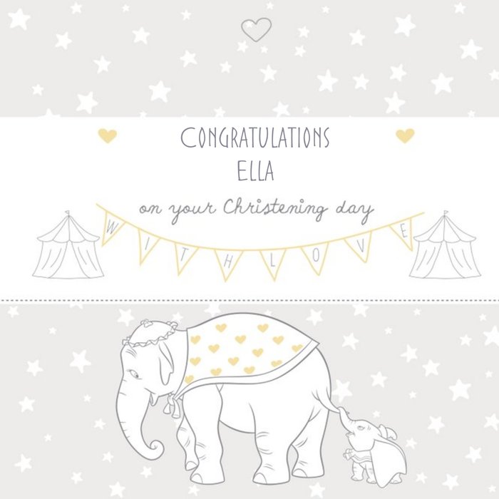 Big Elephant And Little Elephant Personalised Christening Day Card