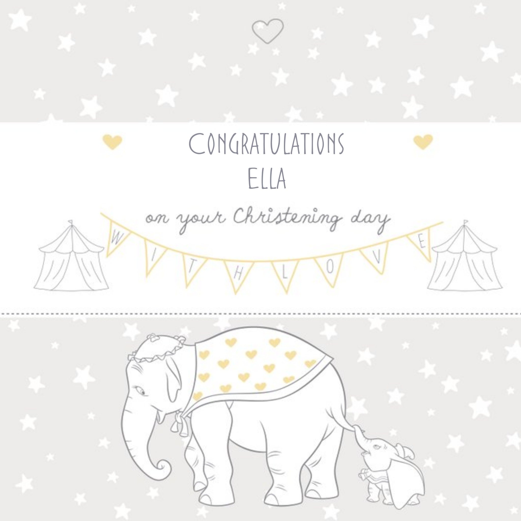 Disney Big Elephant And Little Elephant Personalised Christening Day Card, Square