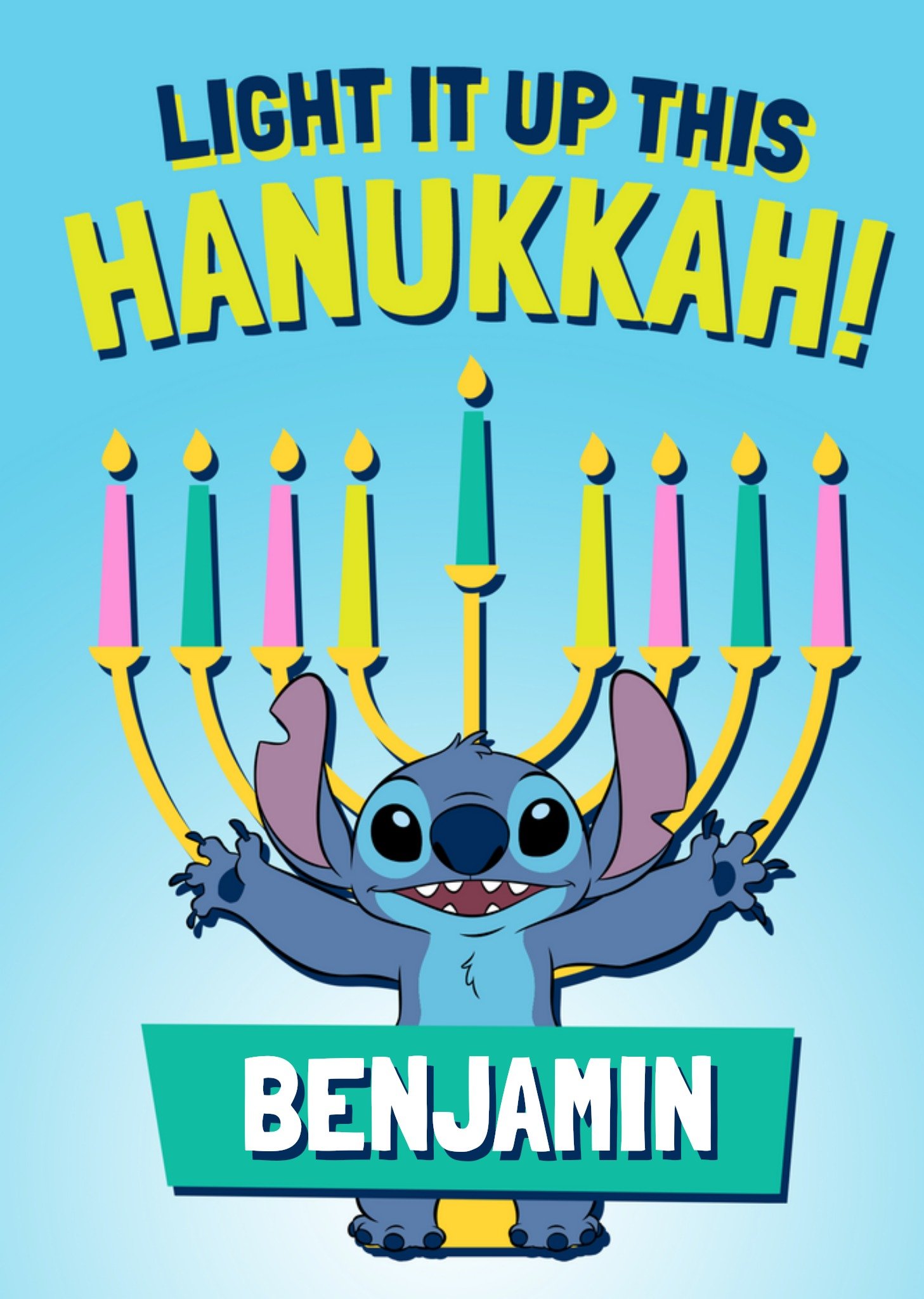 Disney Lilo And Stitch Light It Up This Hanukkah Card, Large