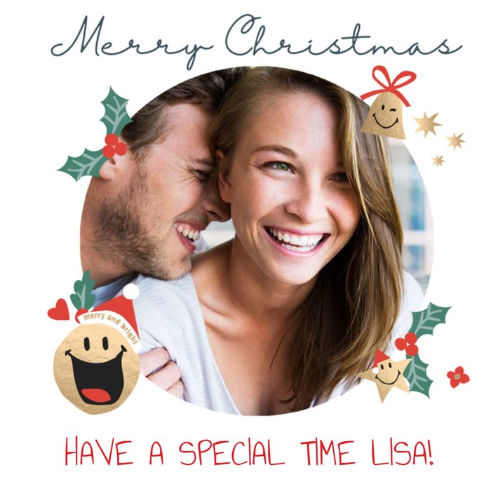 Smiley World Photo Upload Christmas Card Merry Christmas