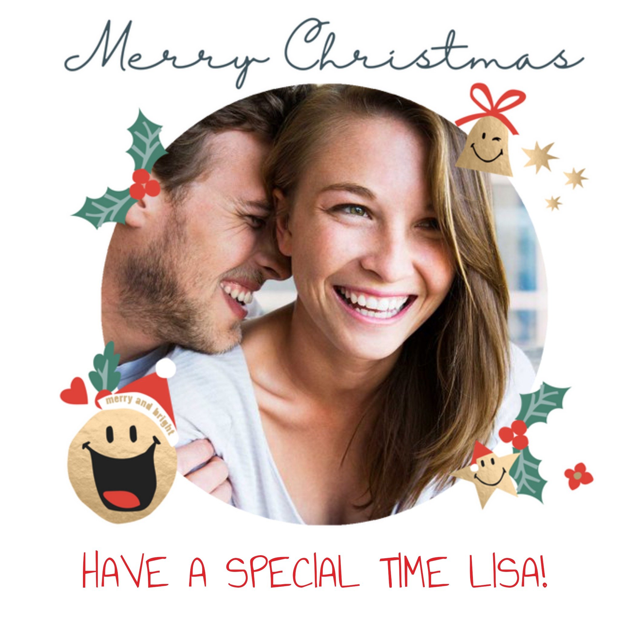 Moonpig Smiley World Photo Upload Christmas Card Merry Christmas, Square