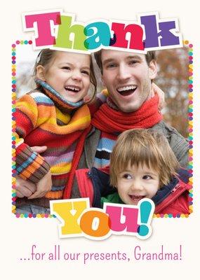 Rainbow Letters Family Photo Upload Christmas Thank You Card