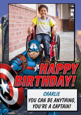 Marvel Avengers Captain America Quote Photo upload Birthday Card