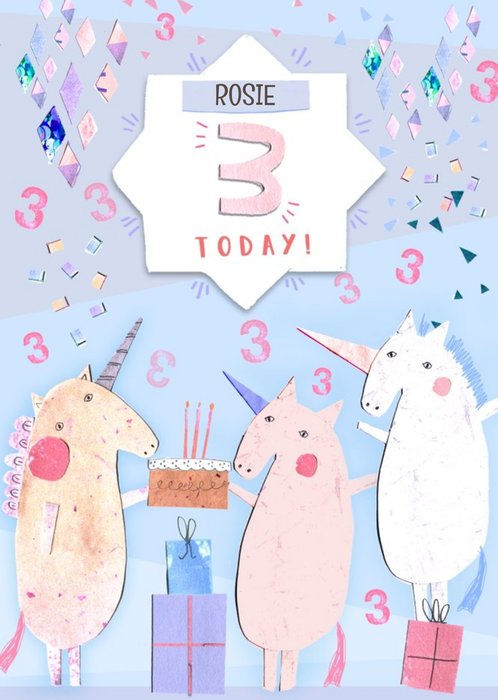 Unicorn Party Happy 3rd Birthday Card