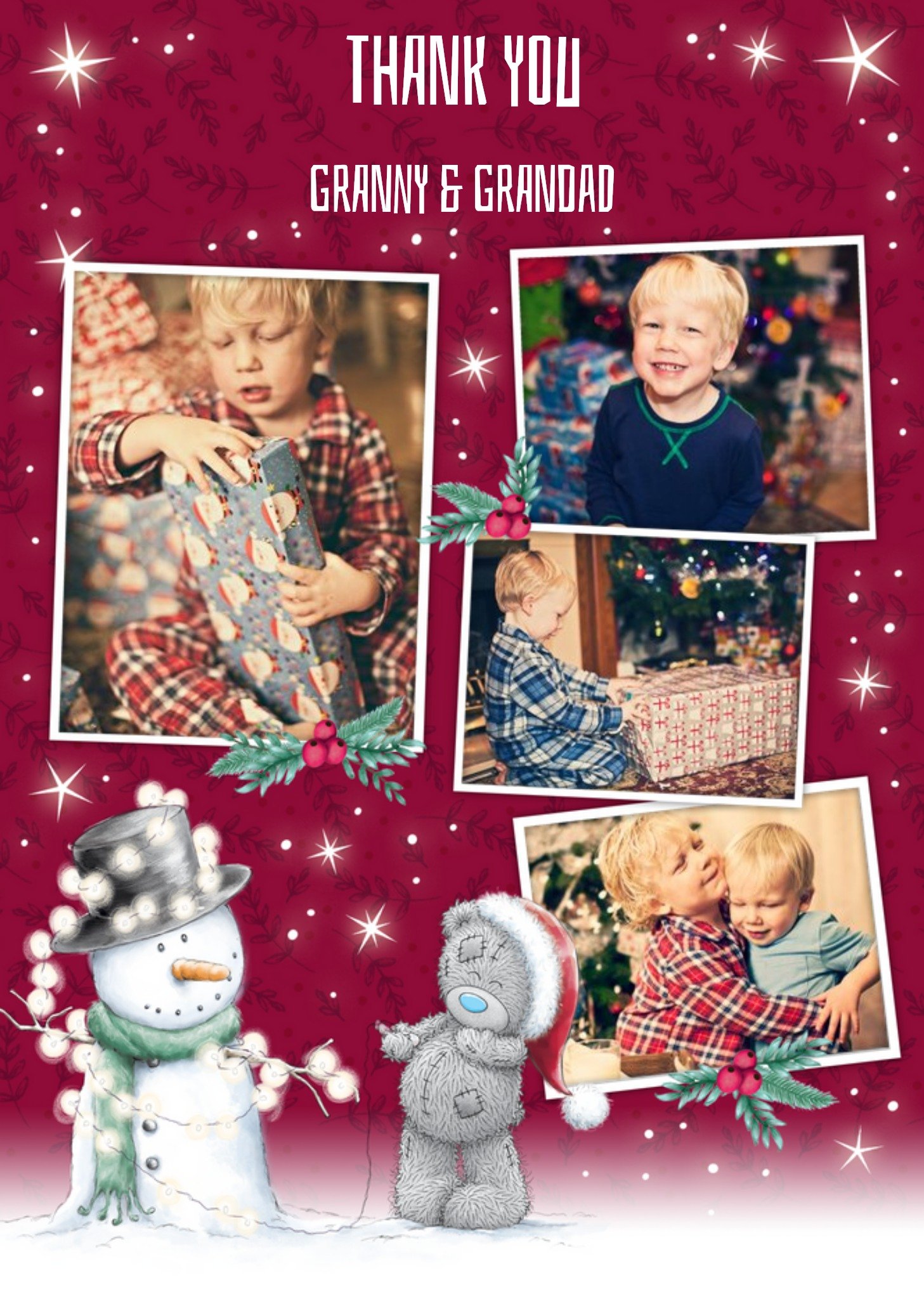 Me To You Tatty Teddy Christmas Thank You Photo Upload Card For Granny & Grandad, Large