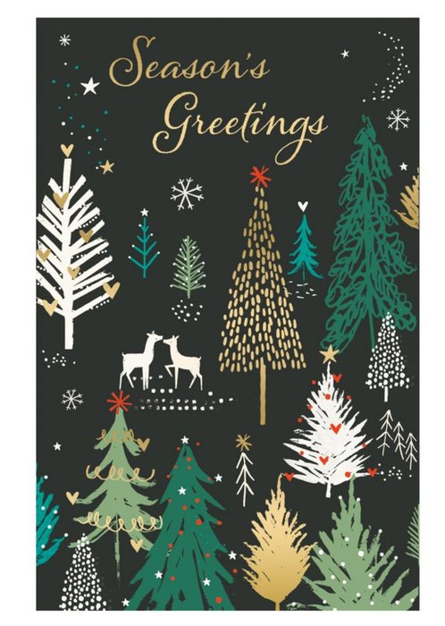 Illustrations Of Reindeers Surrounded By Various Christmas Trees Christmas Card