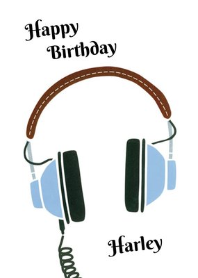 Retro Headphones Personalised Happy Birthday Card