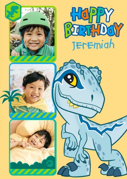 Jurassic Park Cute Cartoon Raptor Photo Upload Birthday Card