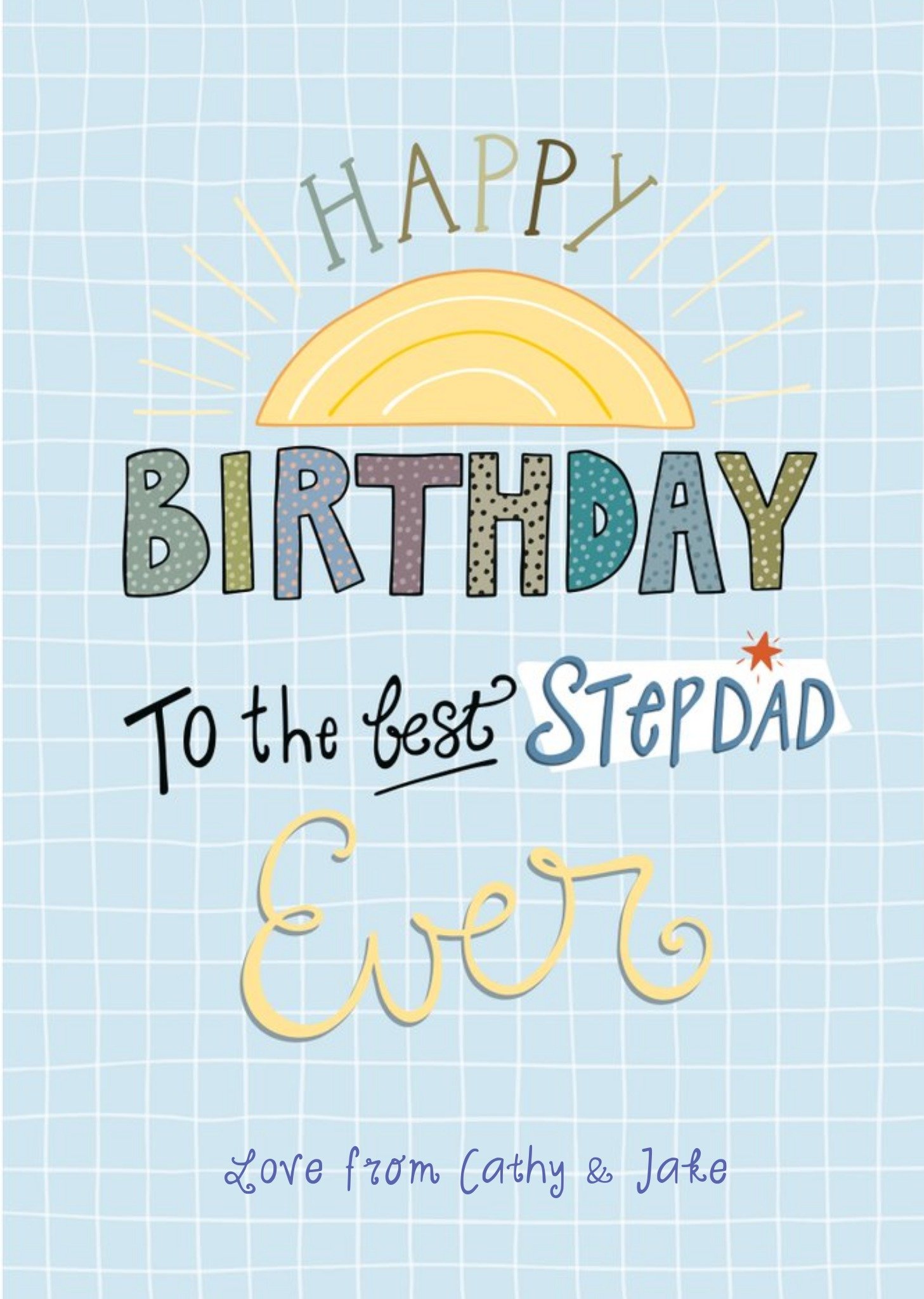 Moonpig Funny Side Up Illustrated Retro Step Dad Birthday Colourful Card, Large