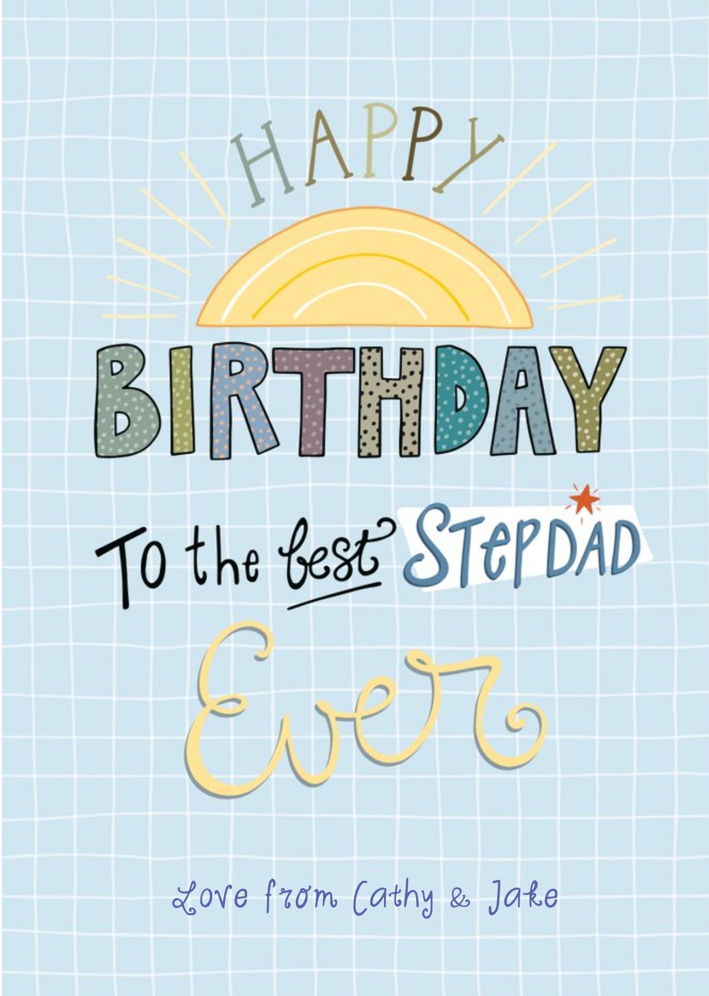 Funny Side Up Illustrated Retro Step Dad Birthday Colourful Card Ecard