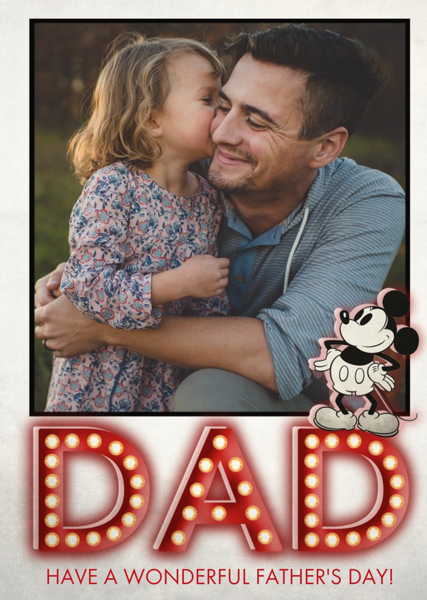 Mickey Mouse Disney Dad Name In Lights Fathers Day Photo Upload Card