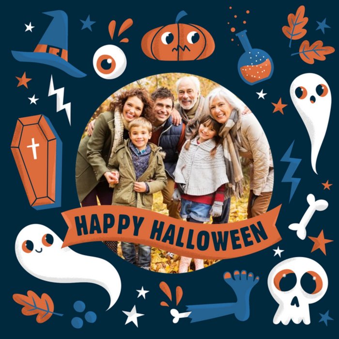 Bright fun Halloween Illustrations Happy Halloween Photo Upload Card