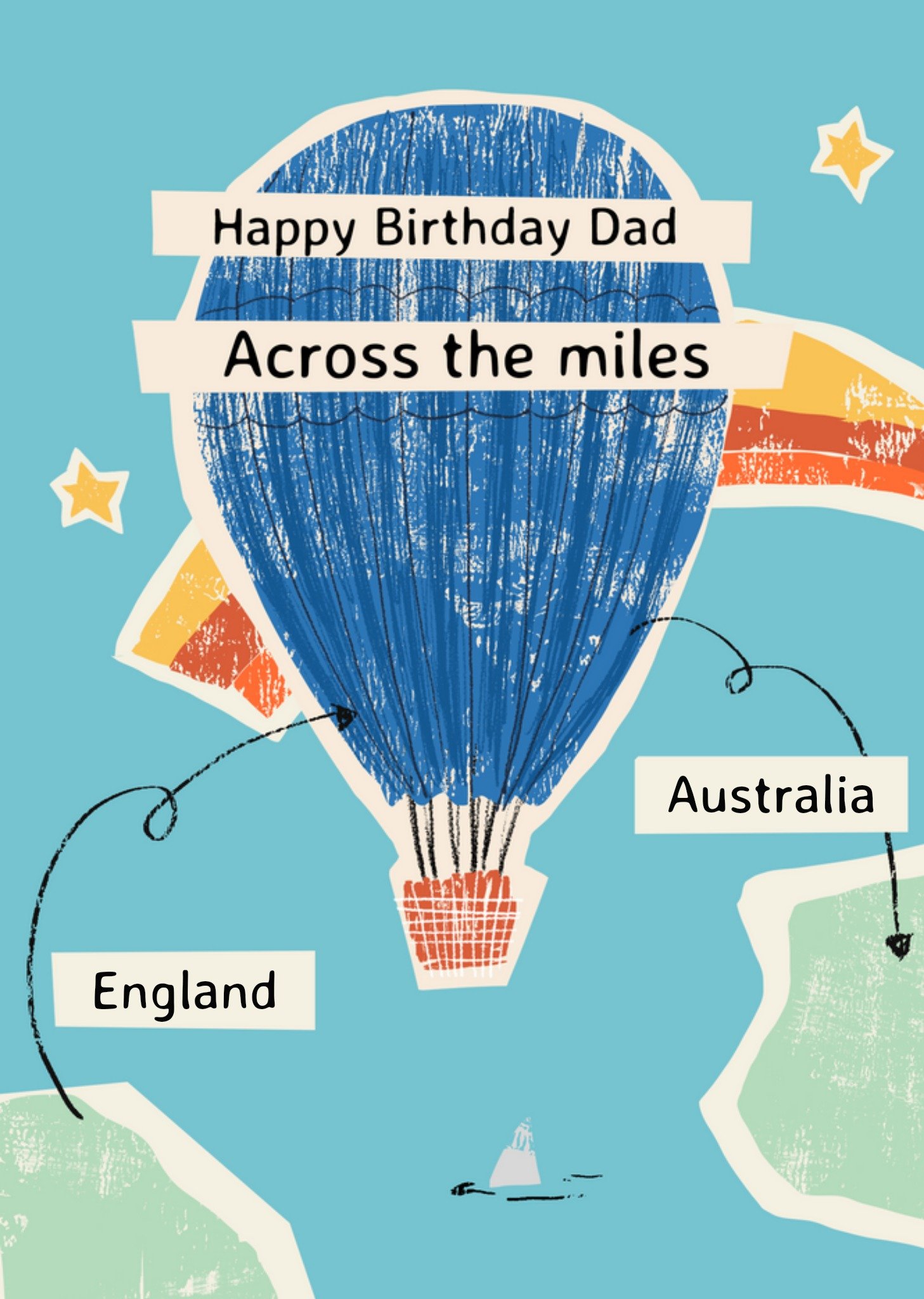 Moonpig Long Distance Across The Miles Hand Printed Birthday Card, Large