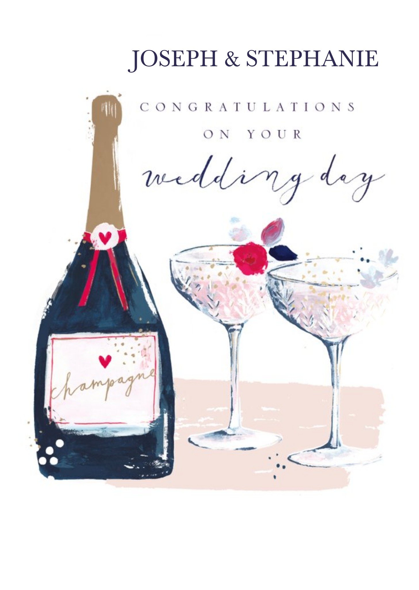 Moonpig Hotchpotch Illustrated Champagne Customisable Wedding Congratulations Card, Large
