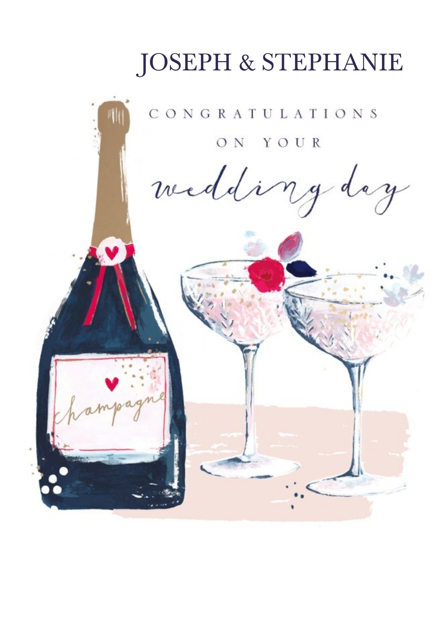 Hotchpotch Illustrated Champagne Customisable Wedding Congratulations Card Ecard