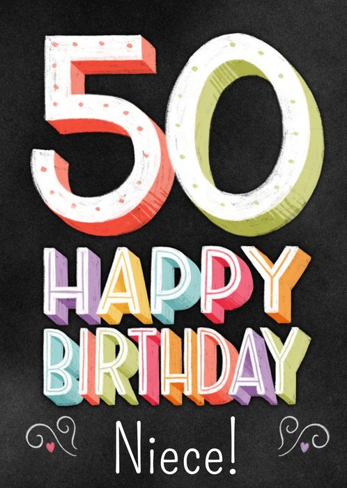 Colourful Typographic Niece 50th Birthday Card