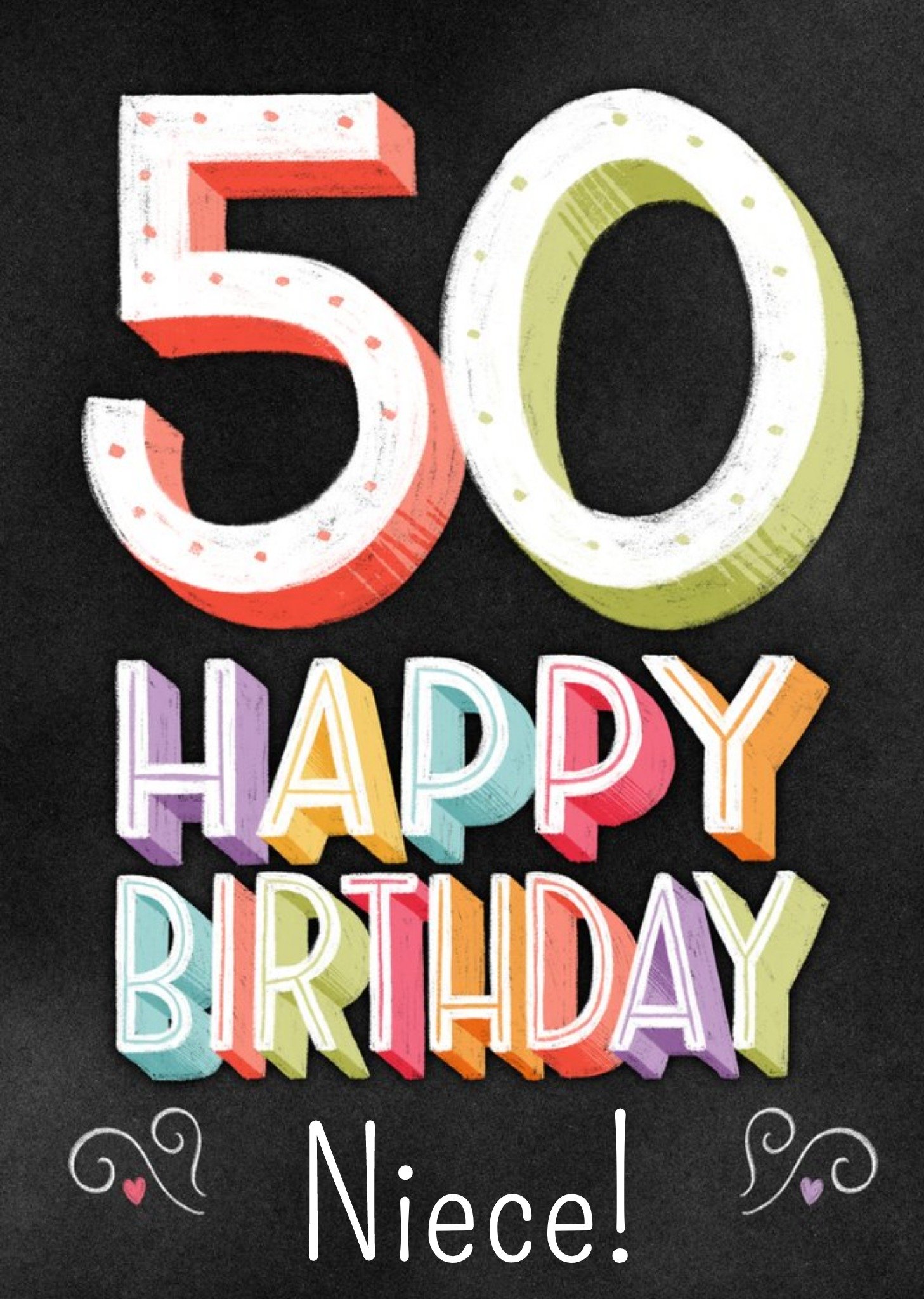 Colourful Typographic Niece 50th Birthday Card Ecard