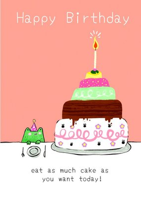 Illustrated Frog Colourful Cake Birthday Card