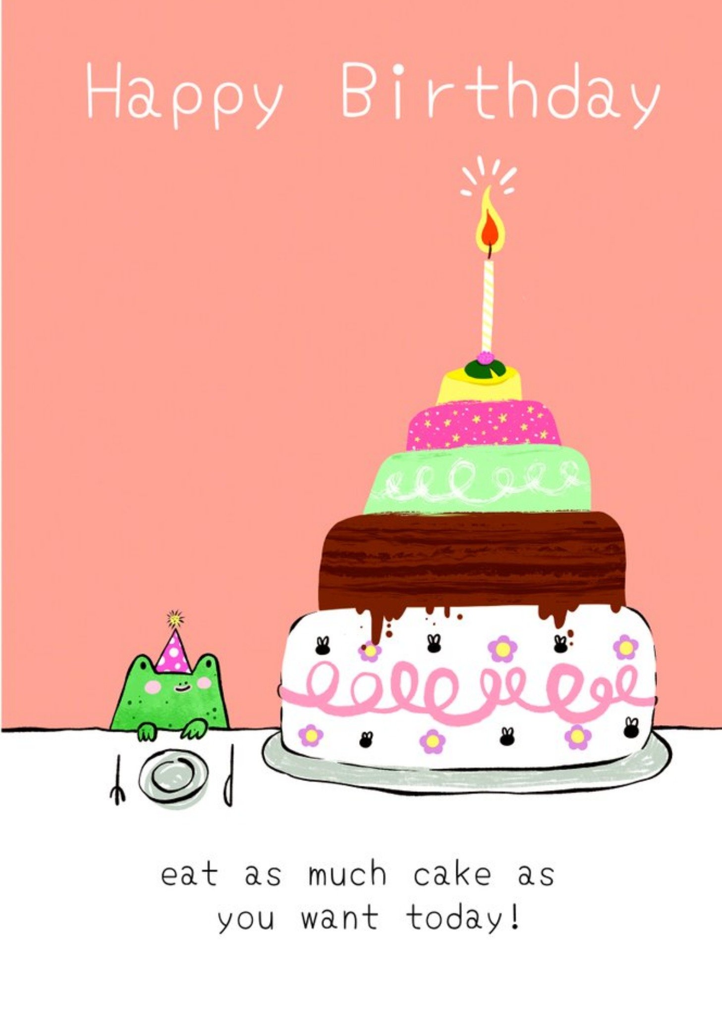 Illustrated Frog Colourful Cake Birthday Card Ecard