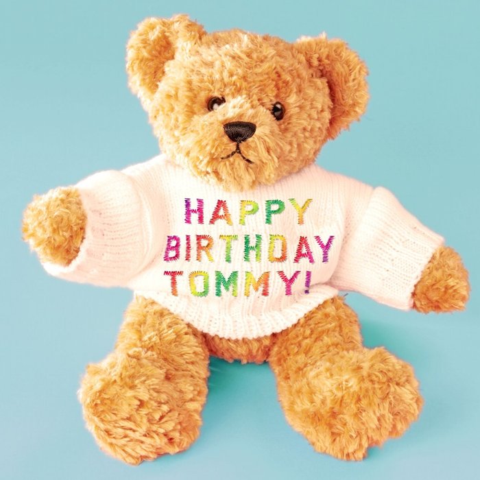 Boy Teddy With Jumper Personalised Happy Birthday Card