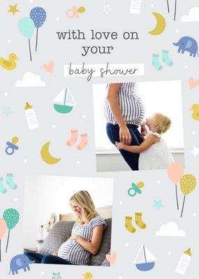Baby Themed Spot Illustrations Surrounding Photo Frames On Your Baby Shower Photo Upload Card
