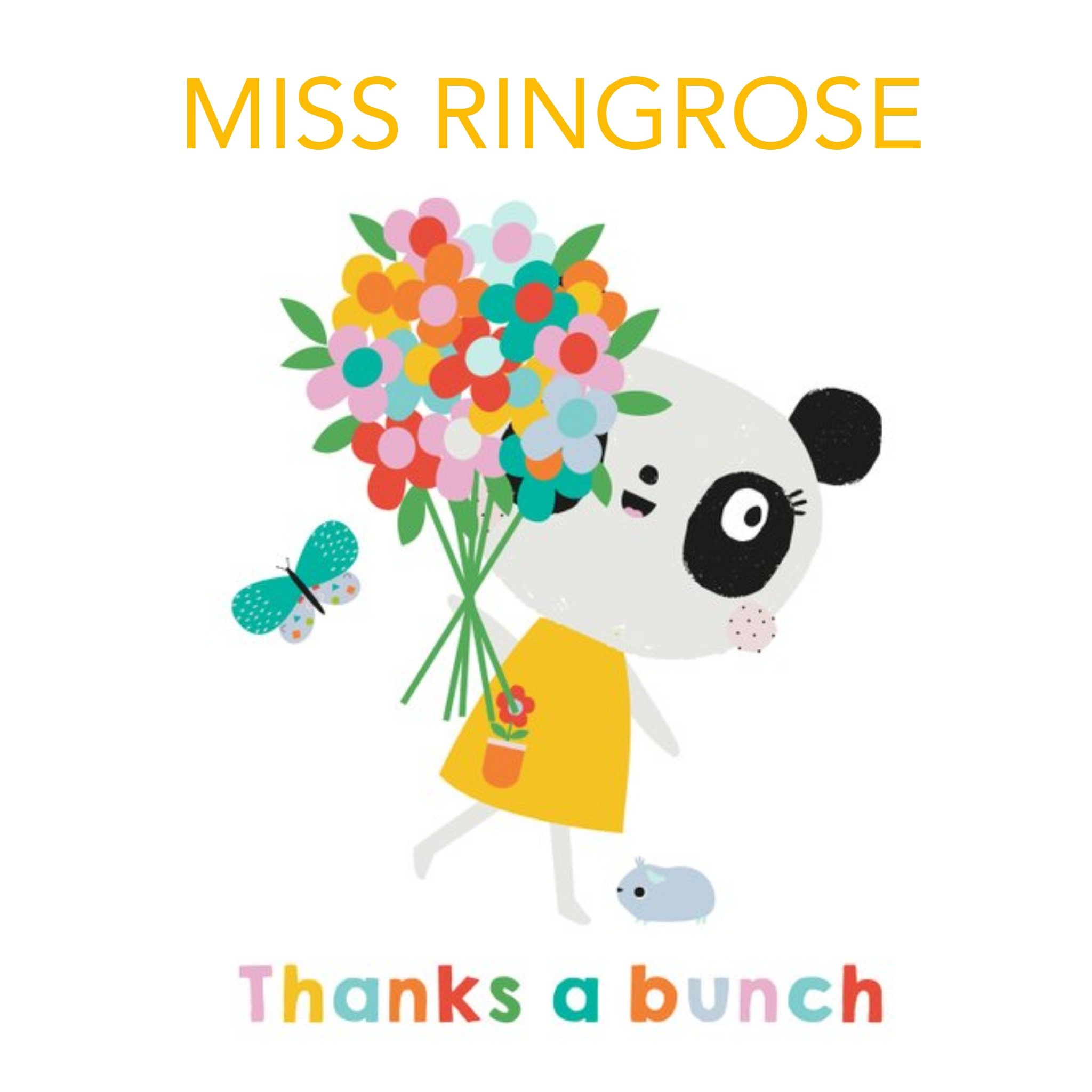 Moonpig Lemon Ribbon Panda Teacher Flowers Illustrated Thanks Card, Large