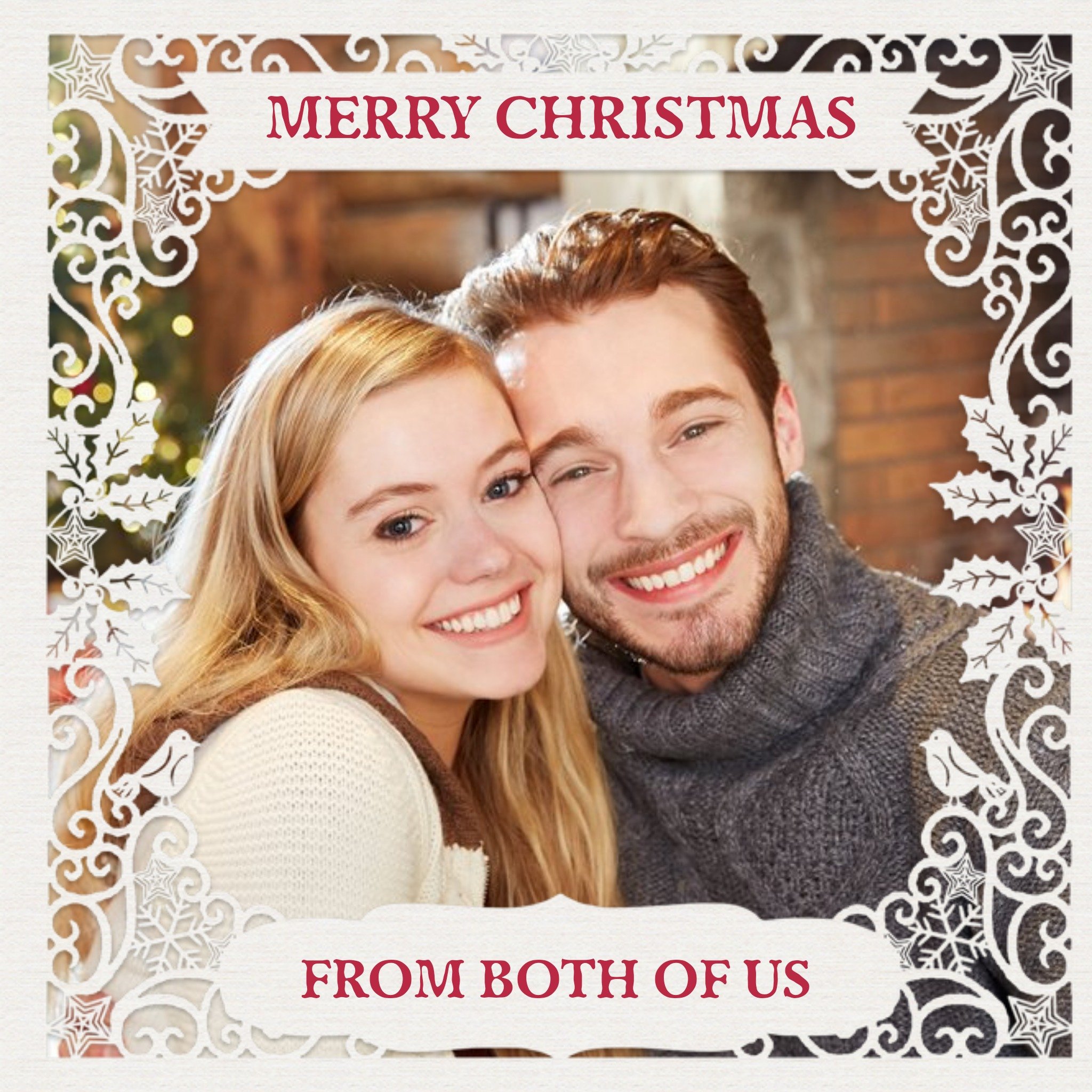 Paper Frames Photo Upload Christmas Card Merry Christmas From Both Of Us, Square