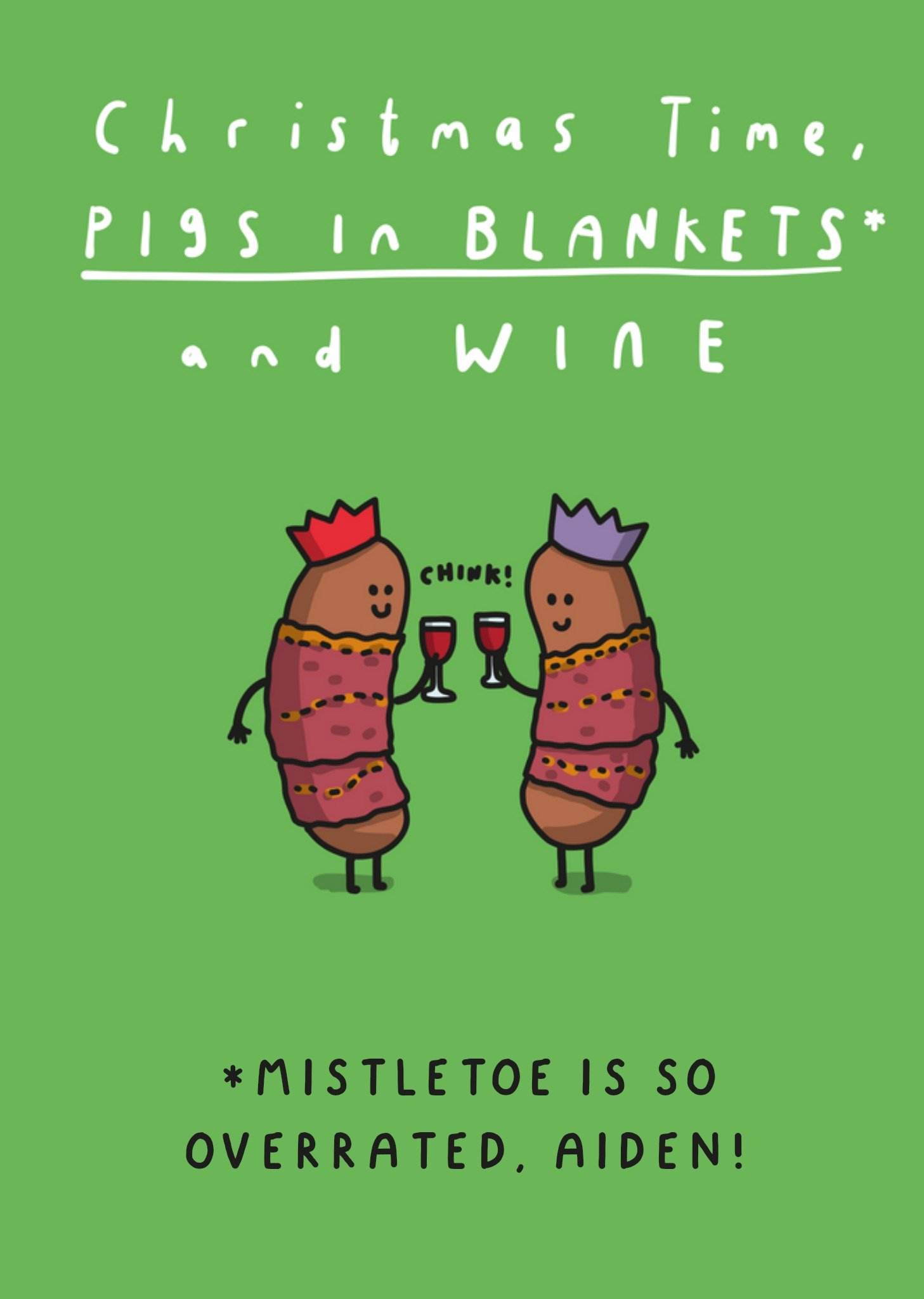 Moonpig Christmas Time Pigs In Blankets And Wine Christmas Card, Large