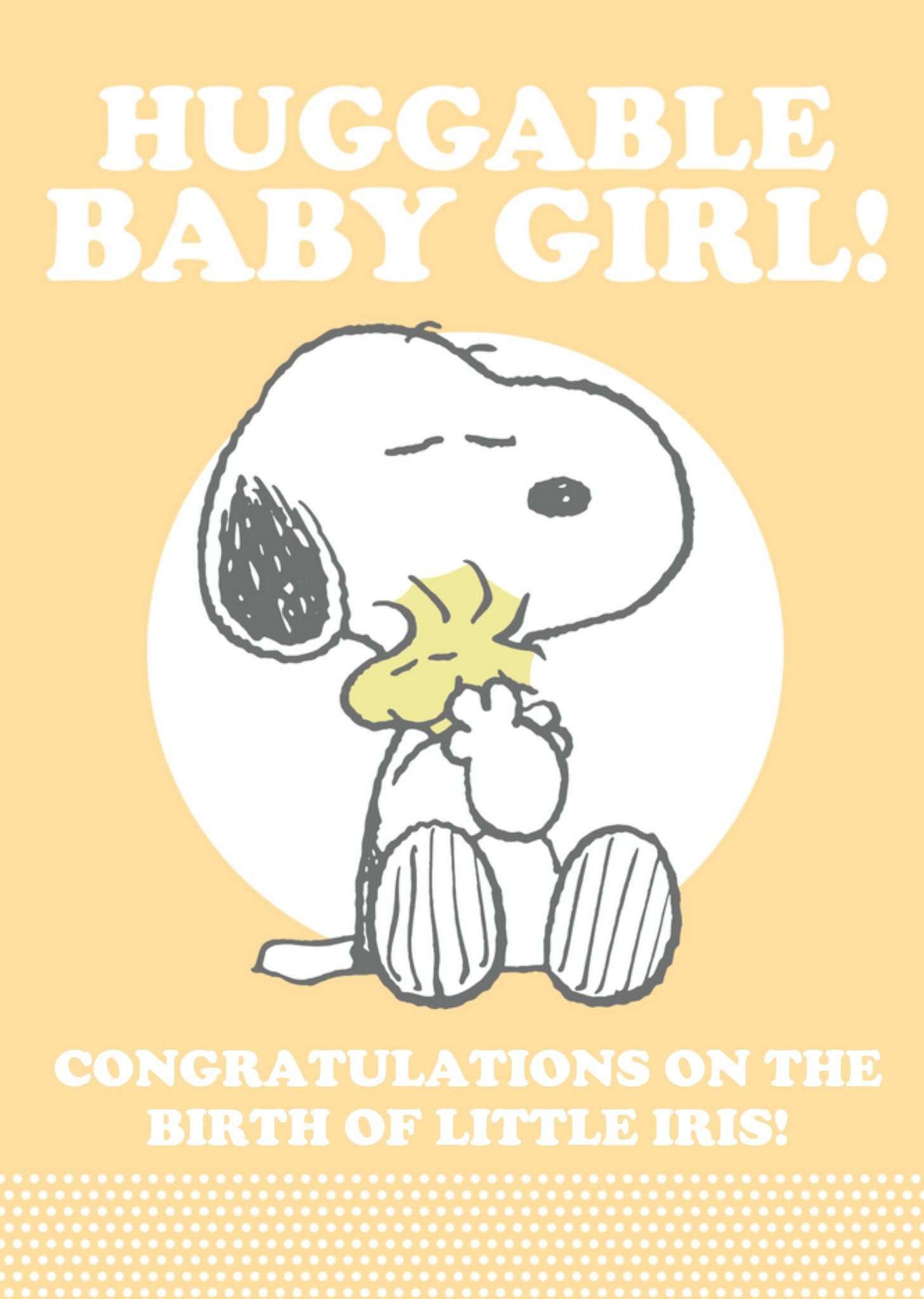 Peanuts Huggable Baby Girl Personalised Card Ecard