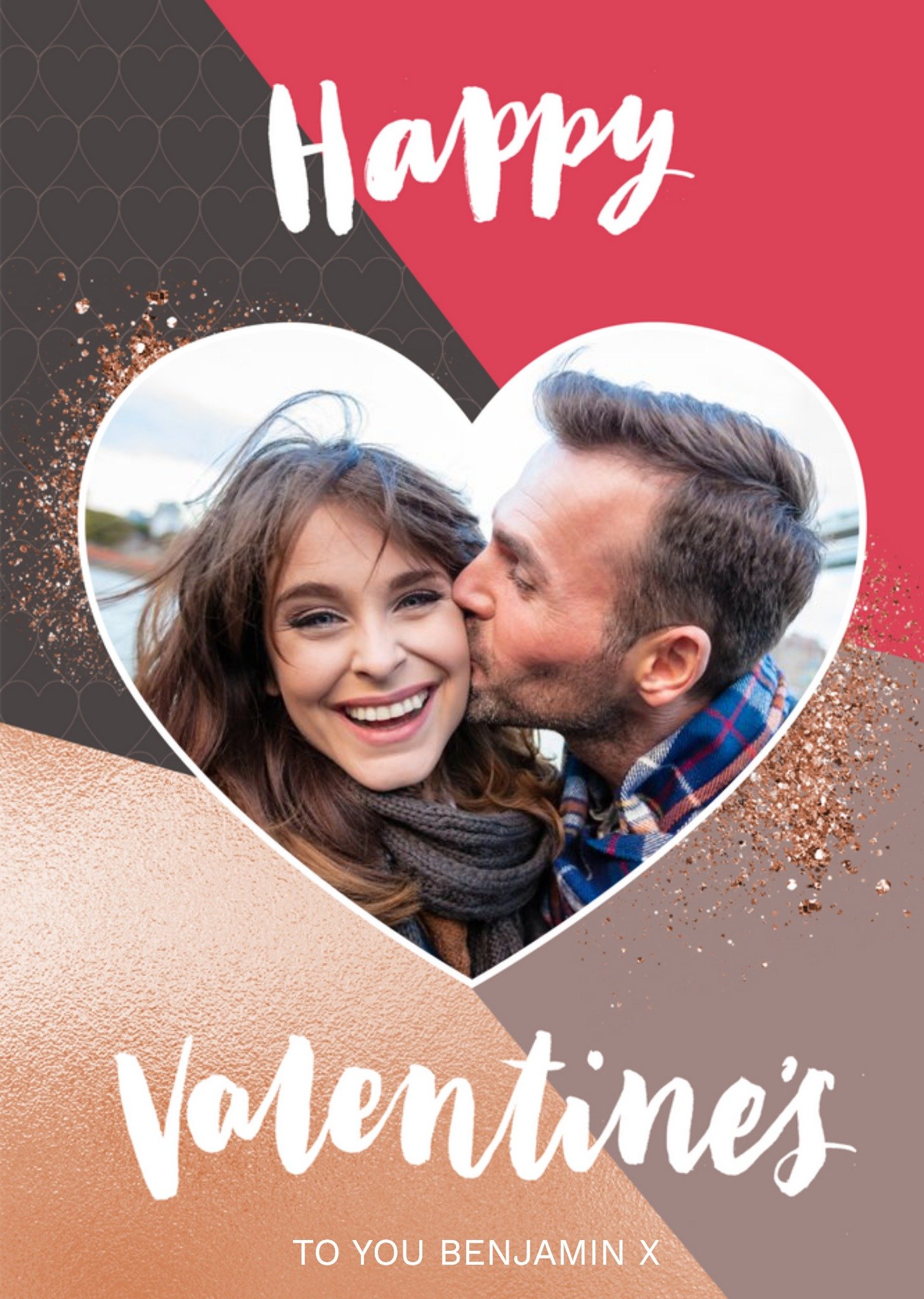 Metallic Glitter Dust Happy Valentines Photo Card Ecard