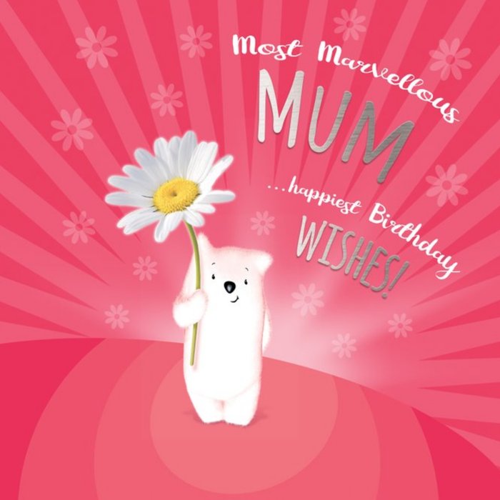 Meecadoo Cute Illustrated Bear with Flower Mum Birthday Card