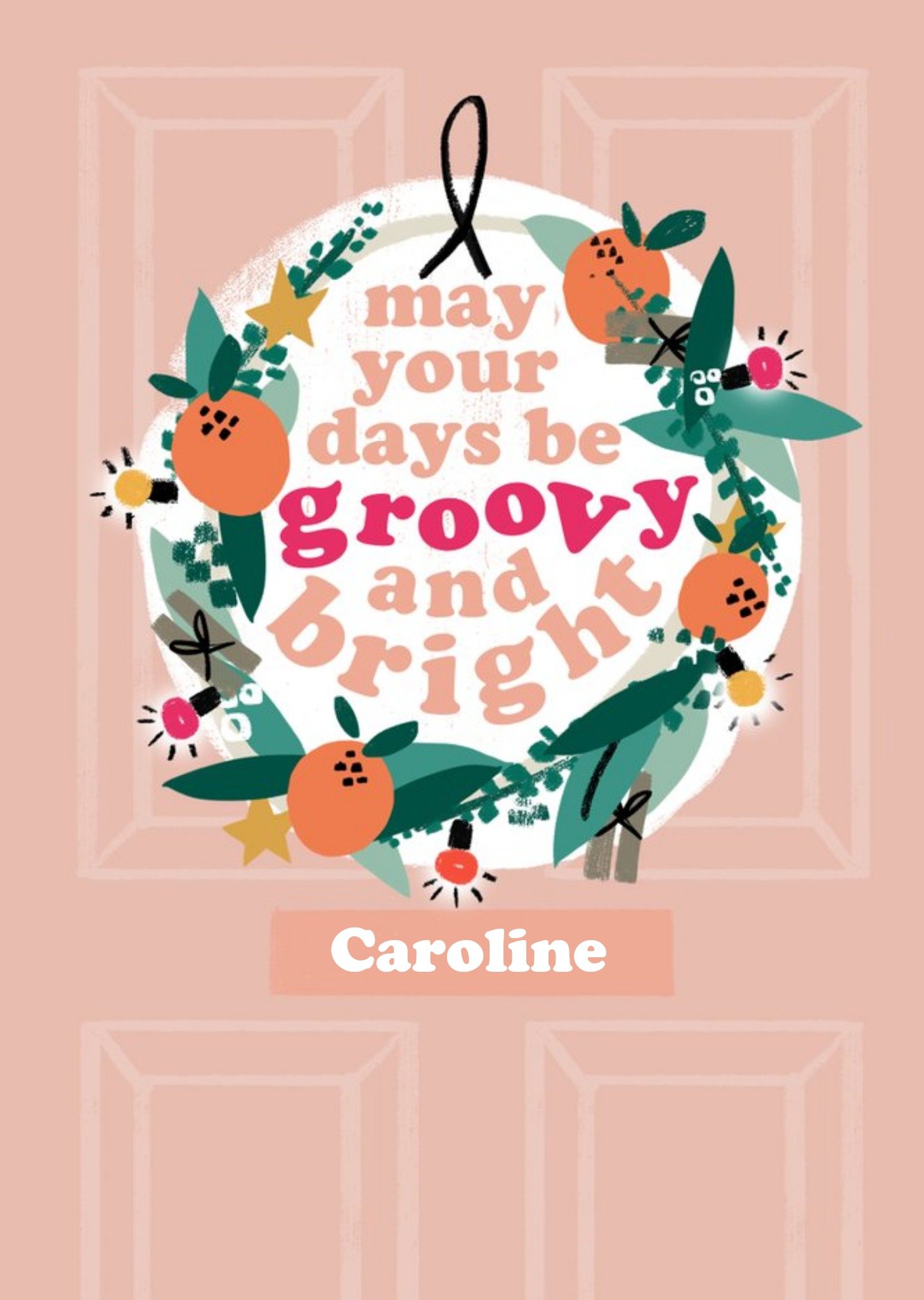 Moonpig So Groovy Merry And Bright Chrismas Wreath Card Ecard