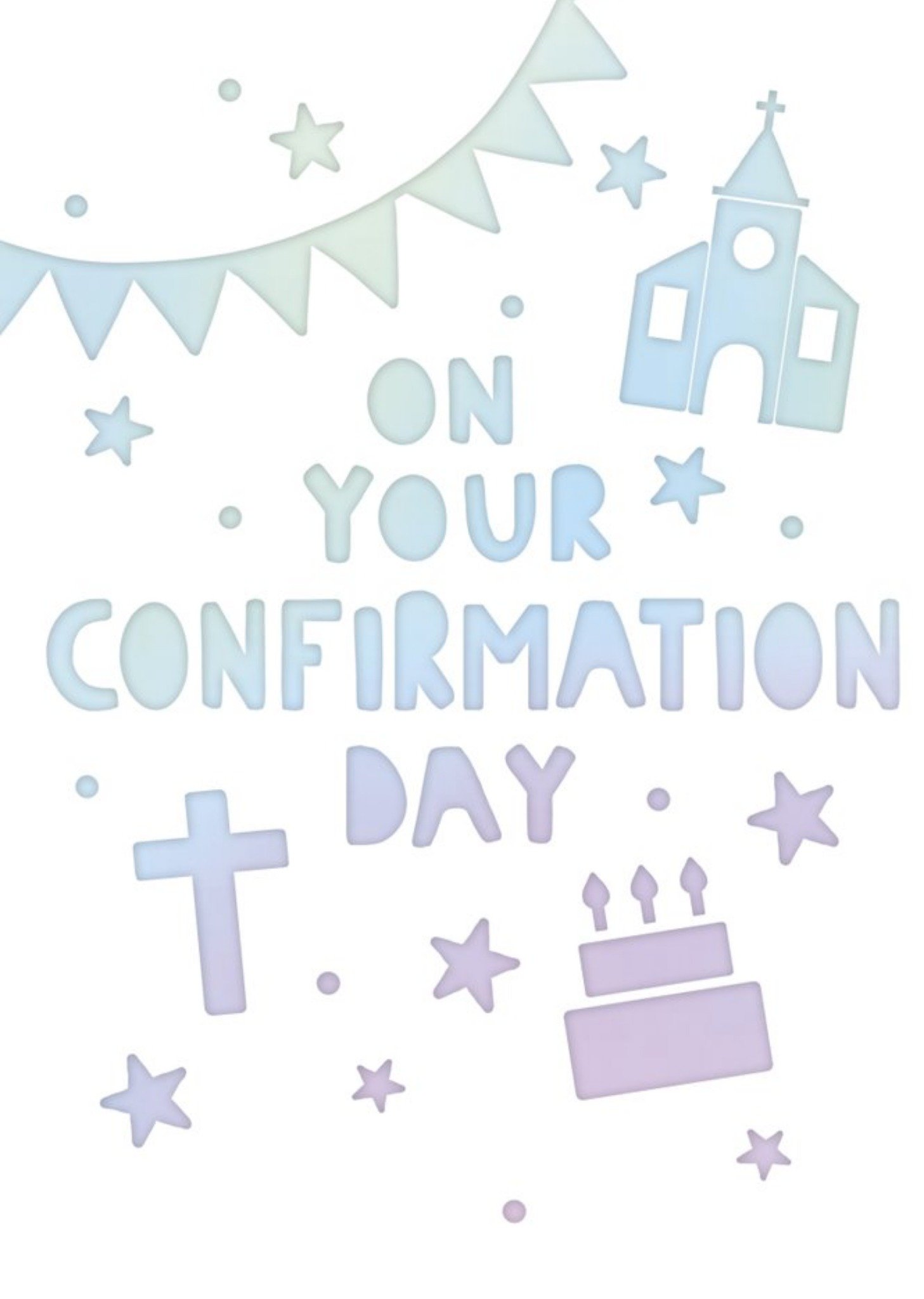 Moonpig Spot Illustration Of A Church Surrounded By Stars On A White Background Confirmation Card, L