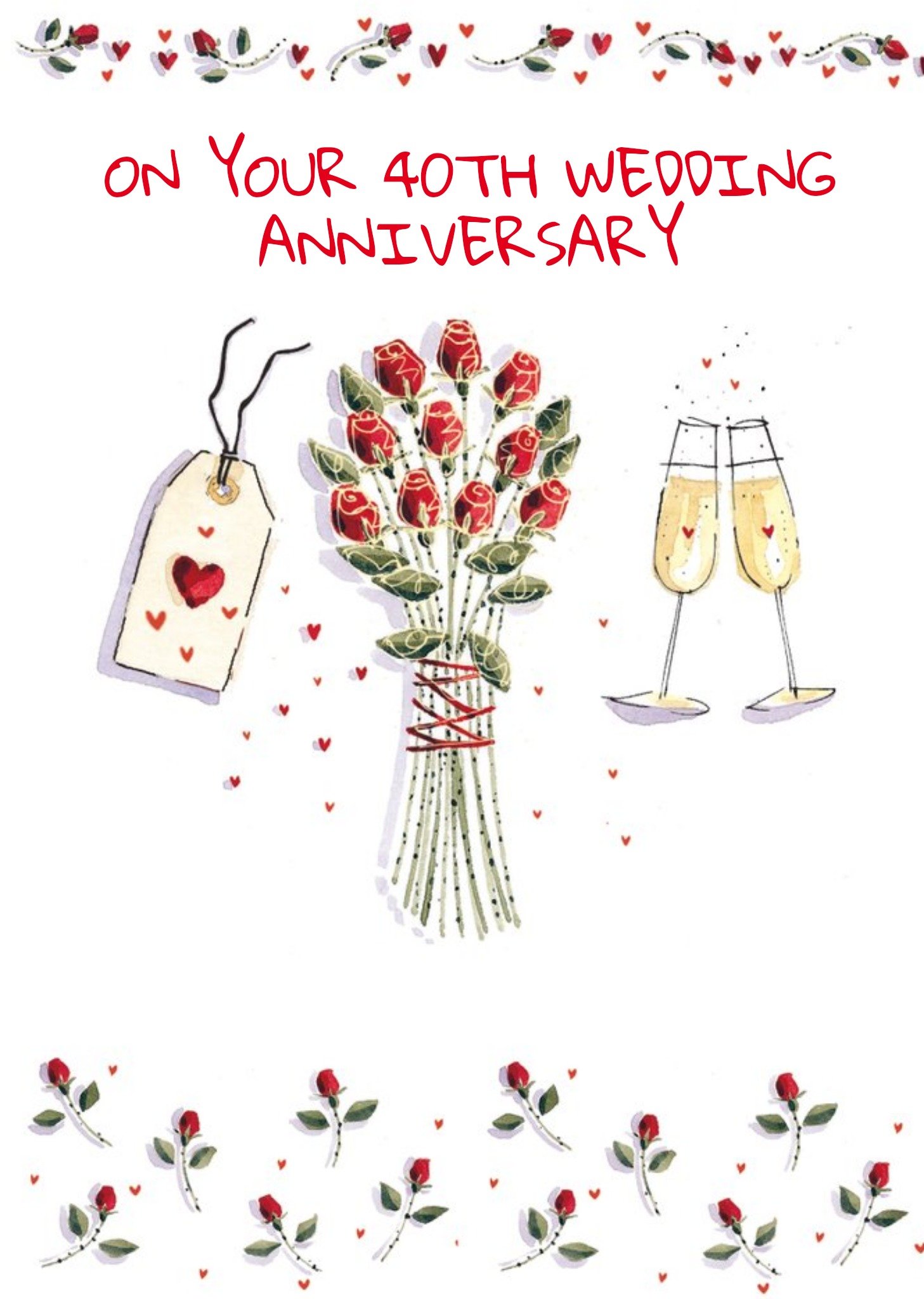 Ling Design Roses, Gifts, And Champagne Happy 40th Anniversary Card