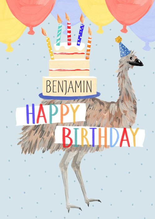 Okey Dokey Design Cute Emu Customisable Birthday Card
