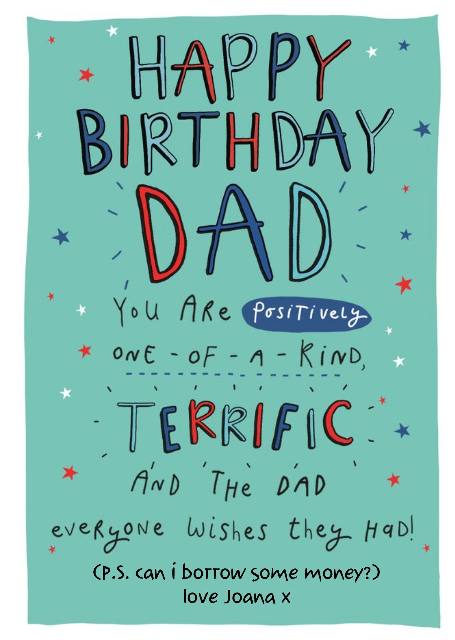 Moonpig Fun Hand Illustrated Typographic Personalised Dad Birthday Card, Large
