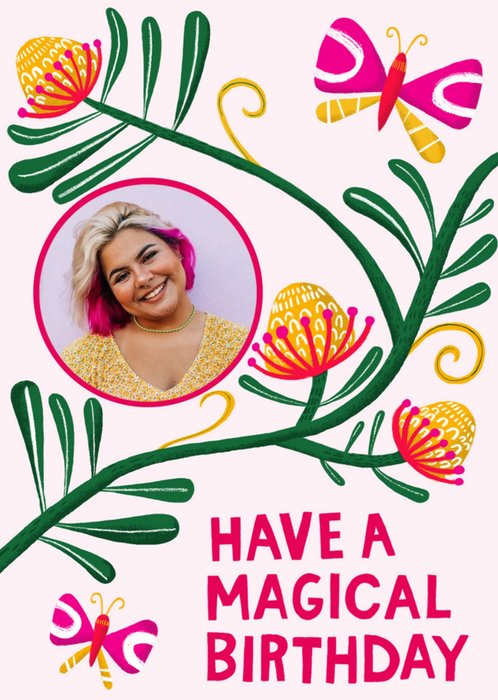 Sinead Hanley Illustrated Floral Customisable Photo Upload Birthday Card