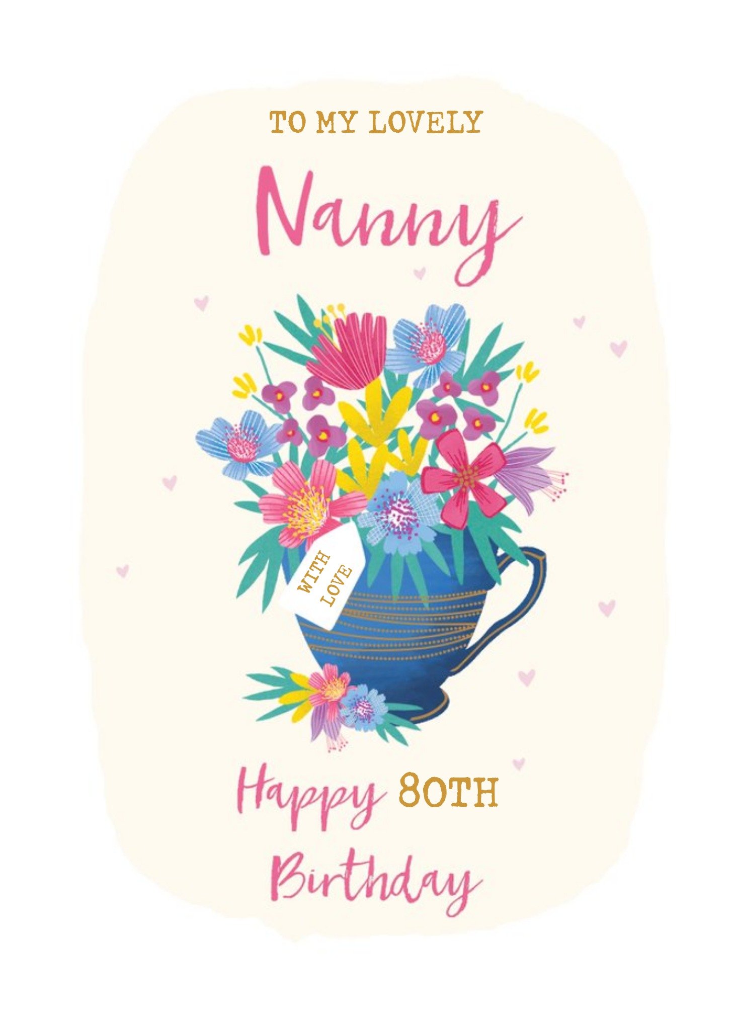 Love Hearts Ling Design Sarah Douglas Illustrated Floral 80th Nanny Birthday Card , Large