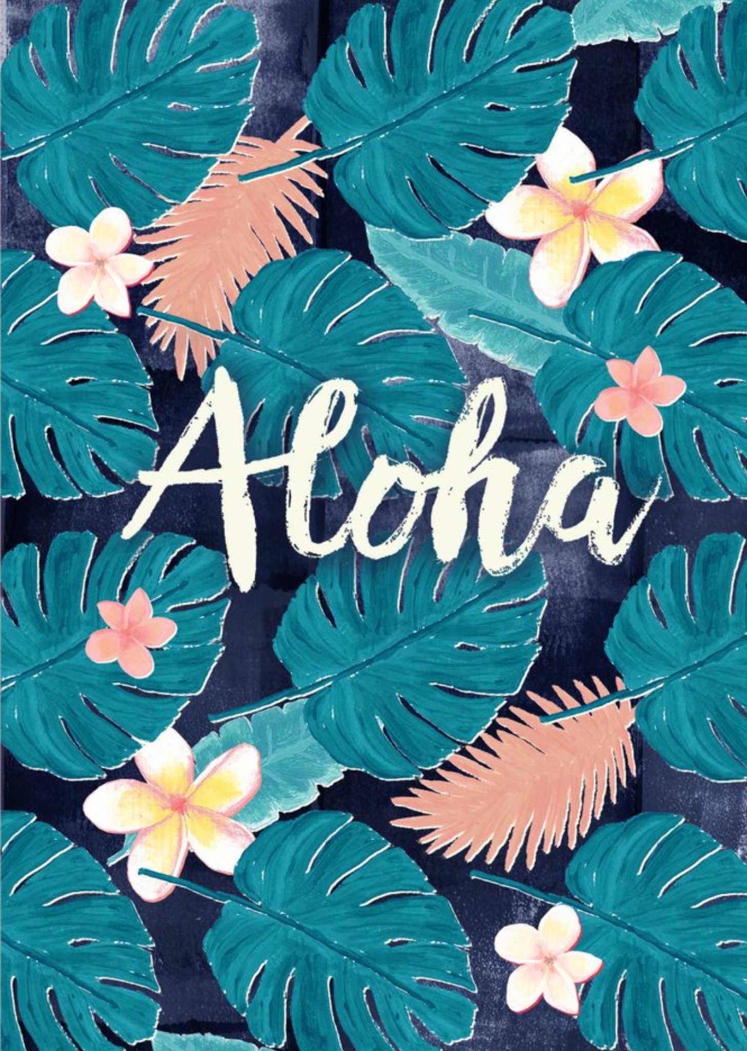 Aloha Painted Leaf Print Card Ecard